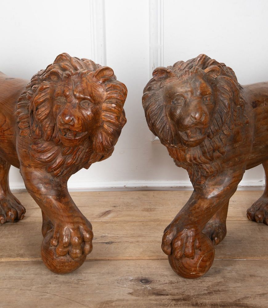 Pair of 19th Century Carved Medici Lions DA0311831