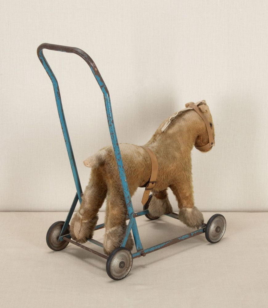 SALE: Small 20th Century English Stuffed Toy Horse on Wheels DA1343360