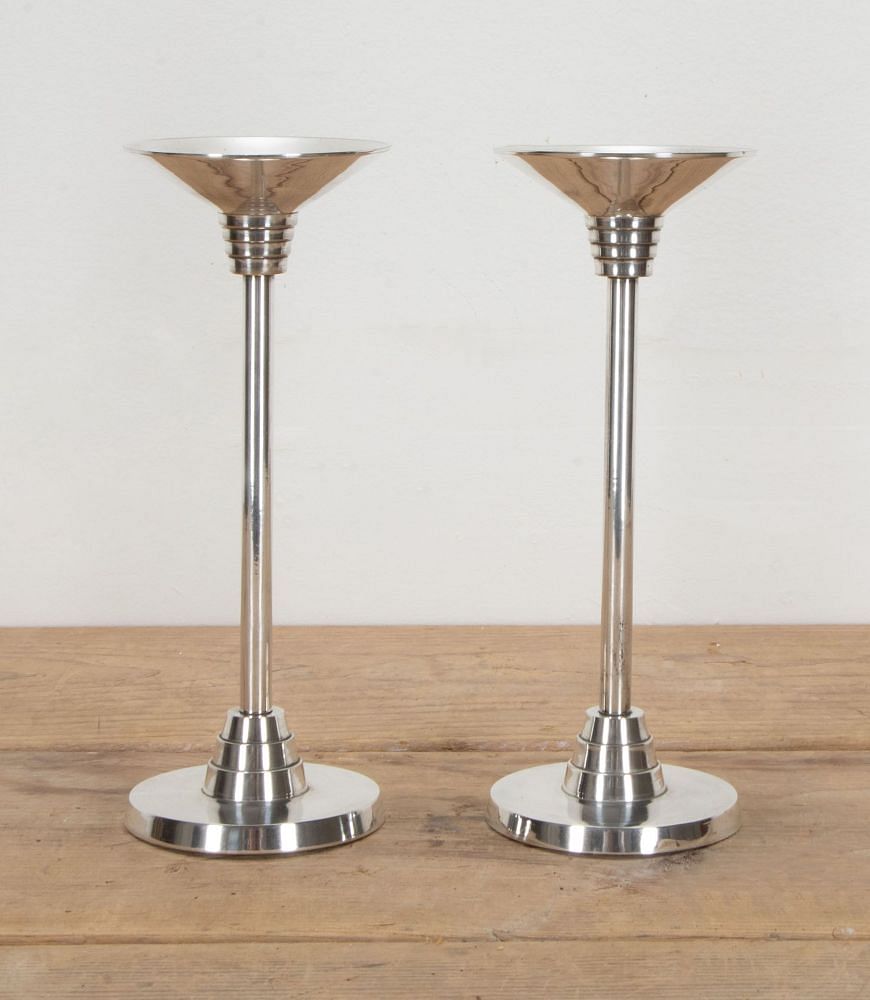 Pair of 20th Century Spanish Art Deco Style Silver Plate Candlesticks DA1541990