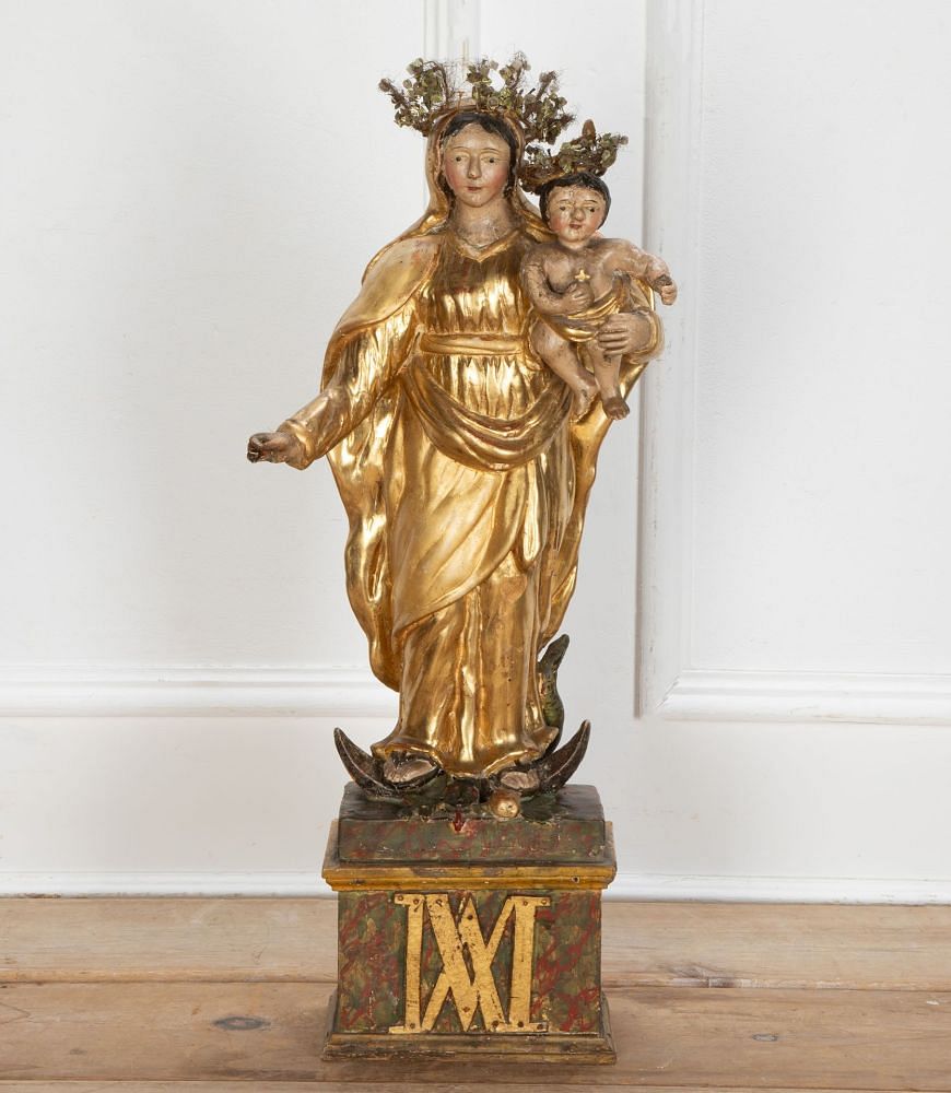 18th Century French Carved Polychrome Figure of Madonna and Child DA2334835