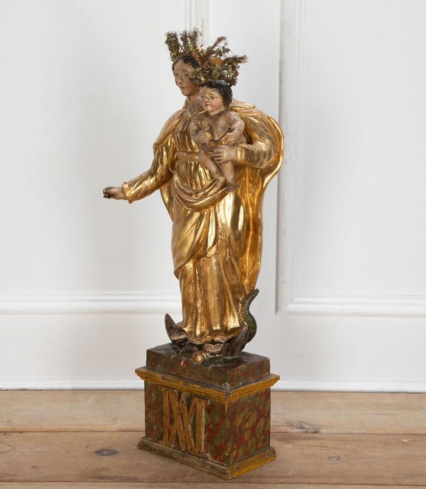 18th Century French Carved Polychrome Figure of Madonna and Child DA2334835
