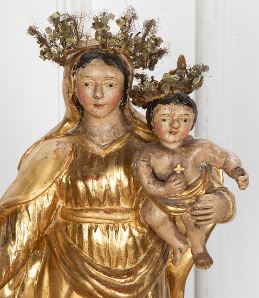 18th Century French Carved Polychrome Figure of Madonna and Child DA2334835