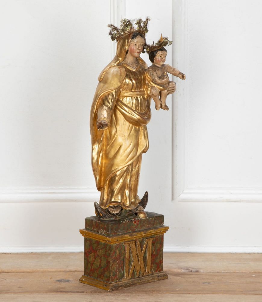 18th Century French Carved Polychrome Figure of Madonna and Child DA2334835