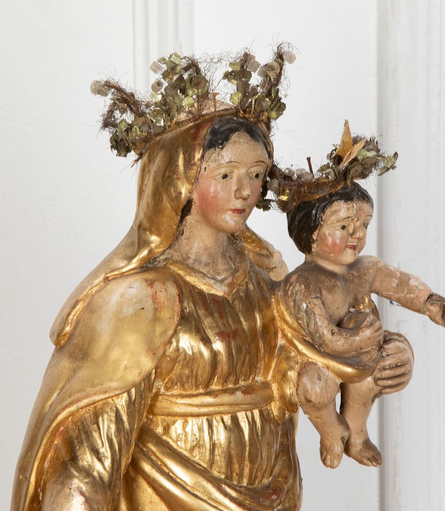 18th Century French Carved Polychrome Figure of Madonna and Child DA2334835