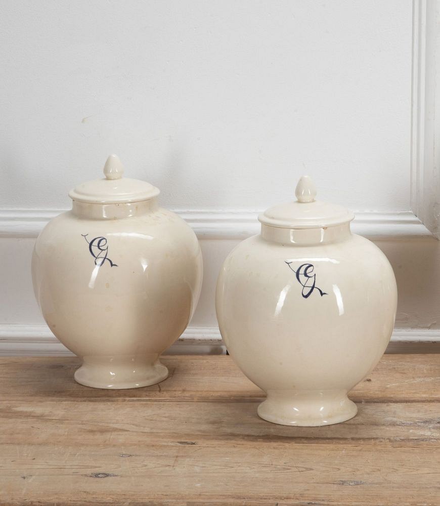 Set of Four Large 20th Century Italian White Tin Glazed 'Globe' Apothecary Jars with Lids DA2341374