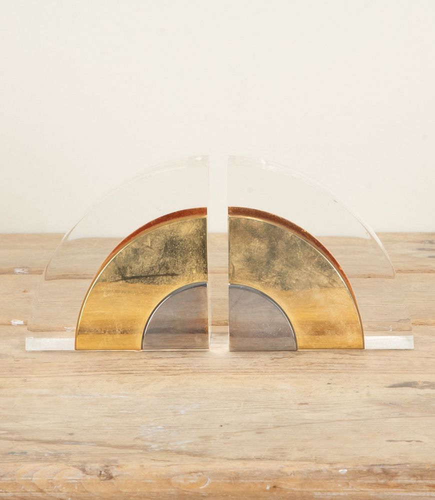 Pair of Mid-Century Italian Lucite and Brass Bookends in the Style of Crespi DA2942450