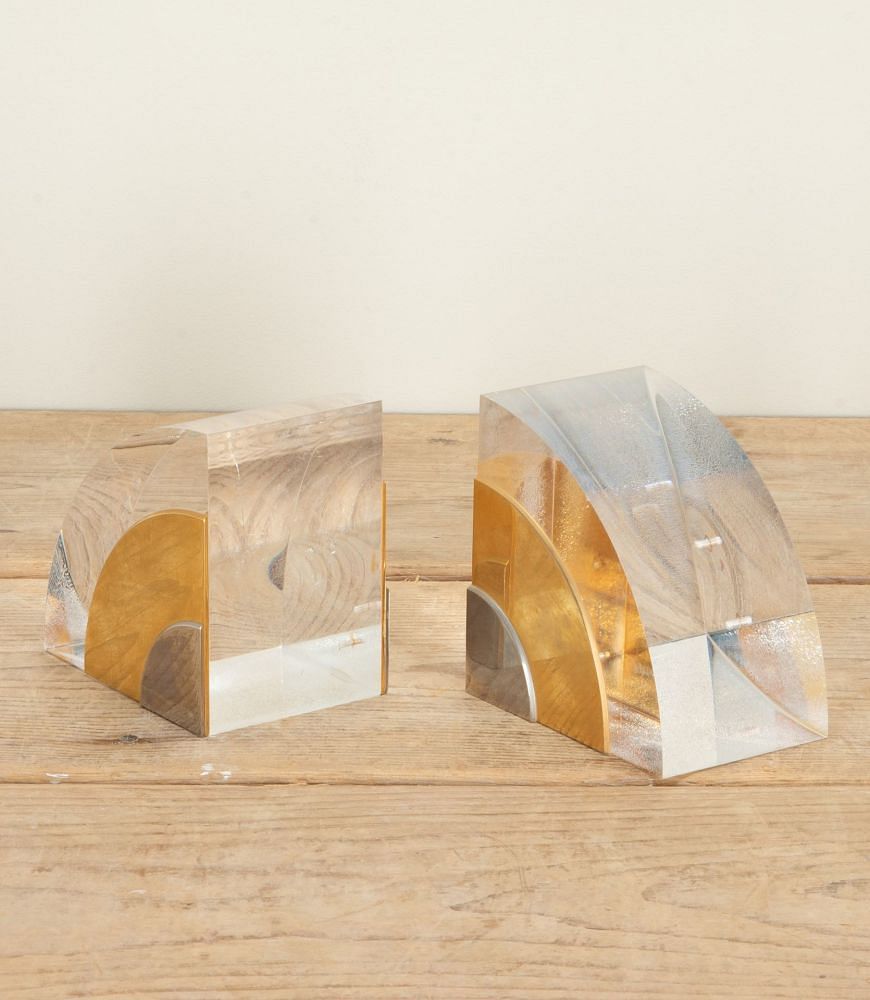 Pair of Mid-Century Italian Lucite and Brass Bookends in the Style of Crespi DA2942450