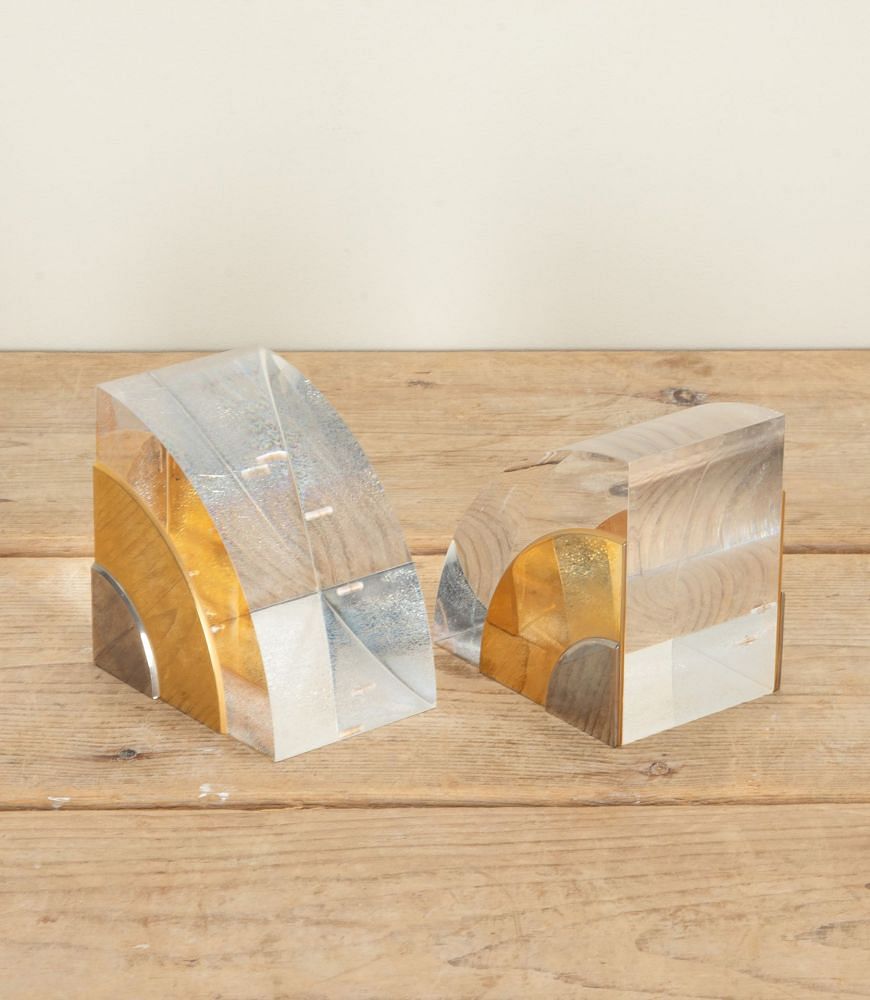 Pair of Mid-Century Italian Lucite and Brass Bookends in the Style of Crespi DA2942450