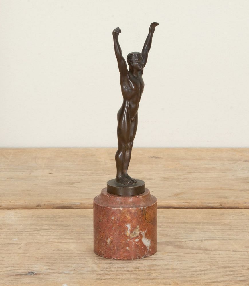 Small Art Deco Period French Bronze Figure of a Swimmer on Turned Red Marble Base DA2942506
