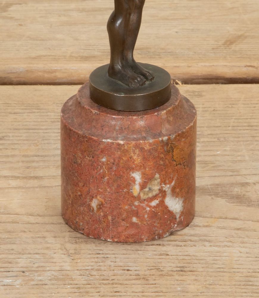 Small Art Deco Period French Bronze Figure of a Swimmer on Turned Red Marble Base DA2942506