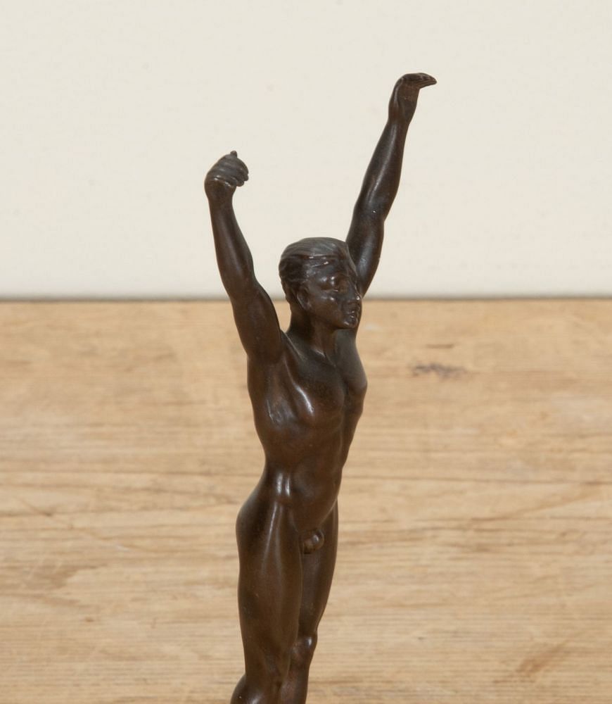 Small Art Deco Period French Bronze Figure of a Swimmer on Turned Red Marble Base DA2942506