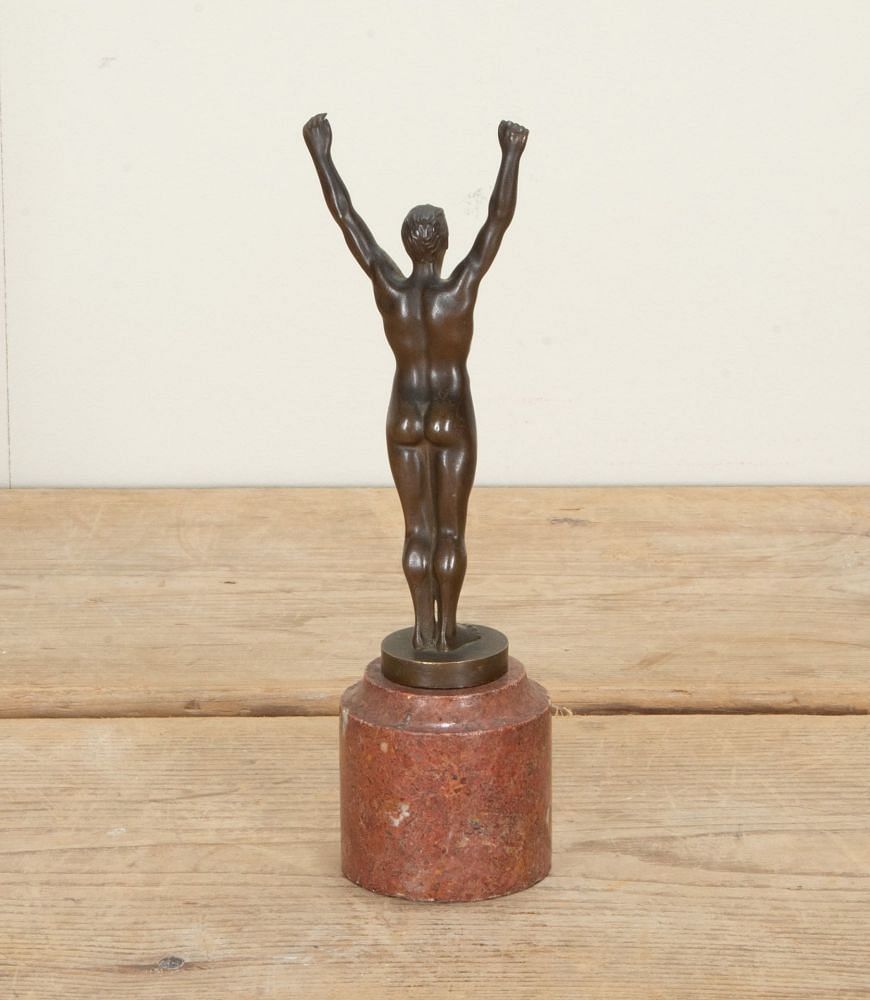 Small Art Deco Period French Bronze Figure of a Swimmer on Turned Red Marble Base DA2942506