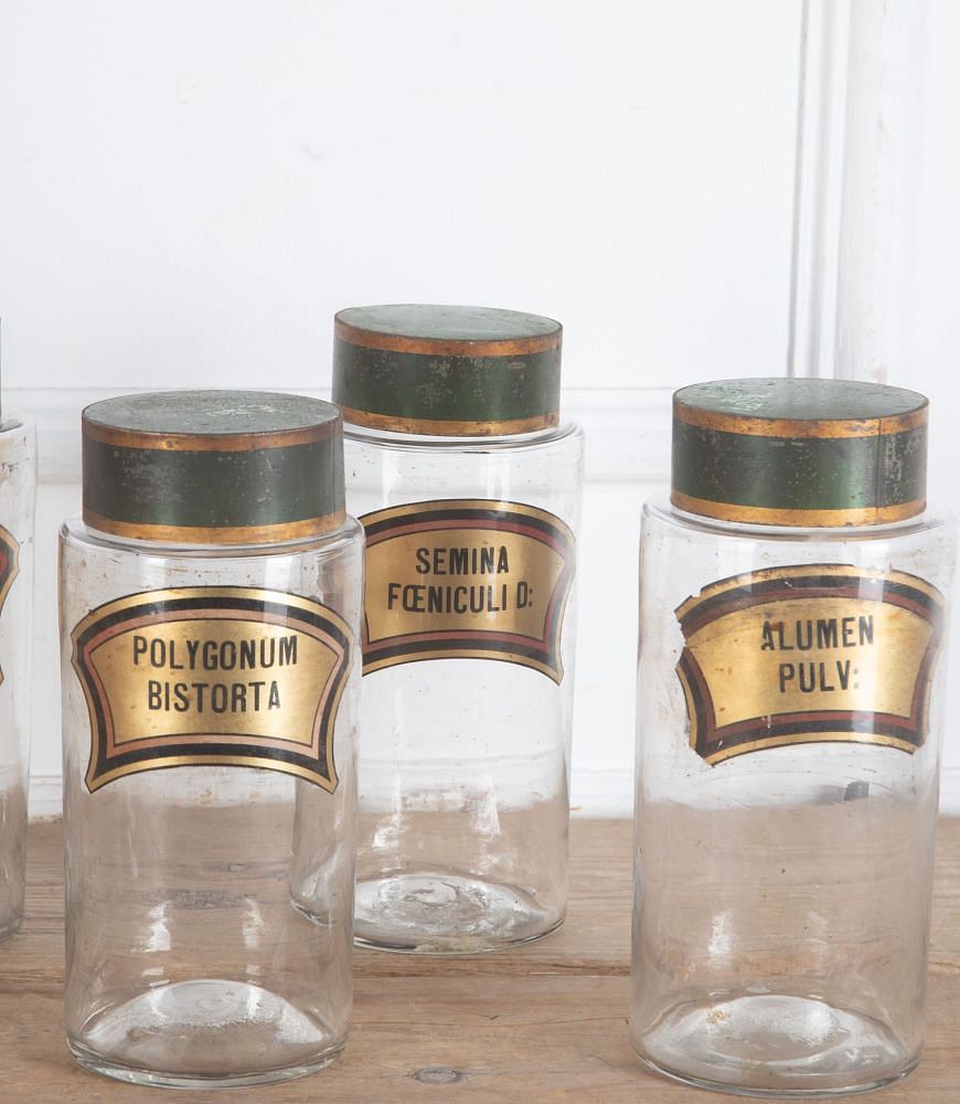 Set of Eight 19th Century Glass Hand Blown Apothecary Jars DA3435609