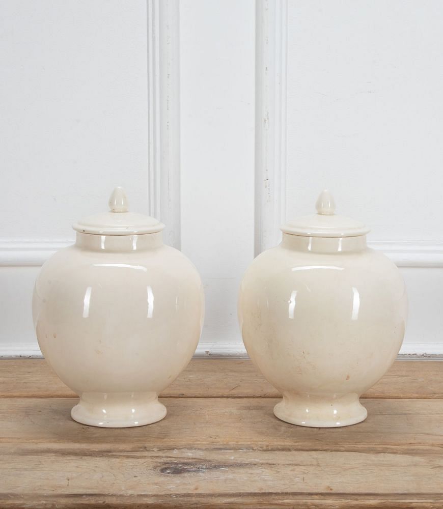 Pair of Large 20th Century Italian White Tin Glazed 'Globe' Apothecary Jars DA3439389