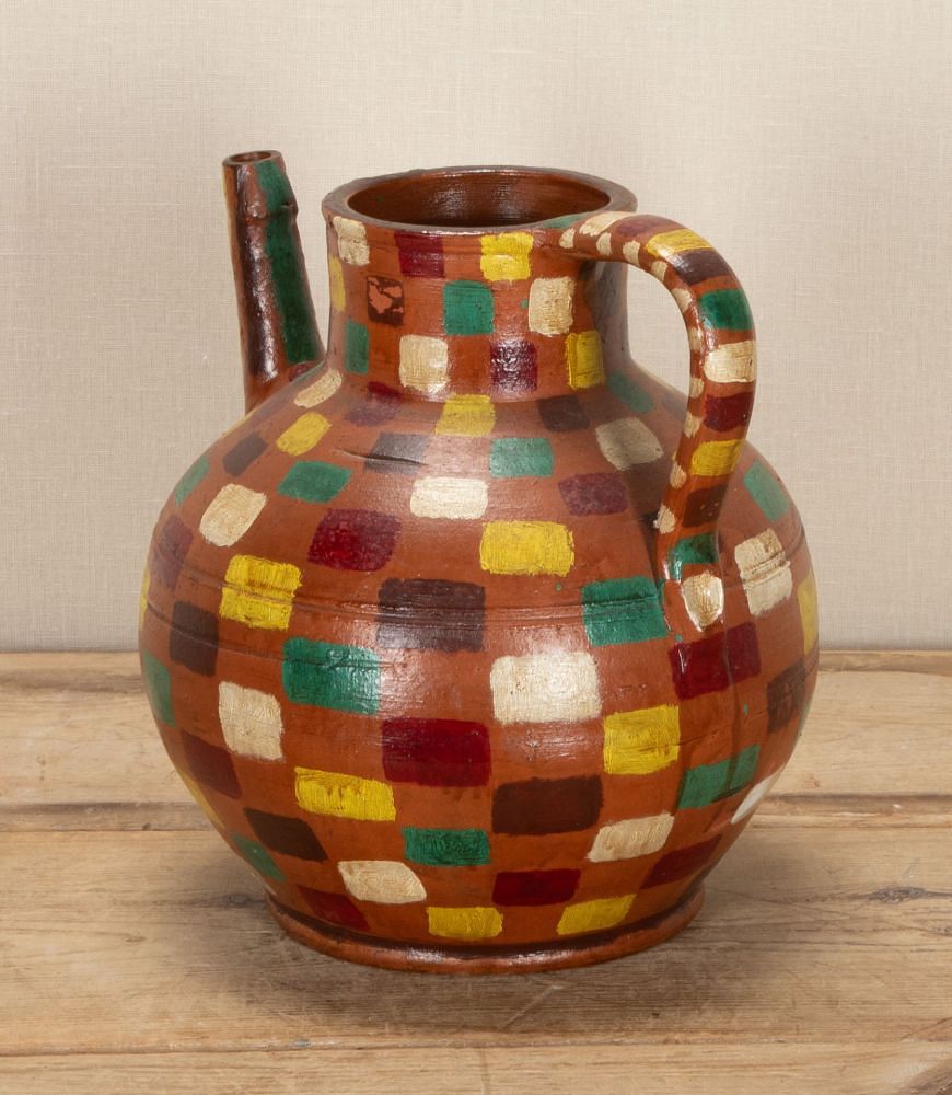20th Century French Terracotta Jug with Chequered Pattern DA3743417