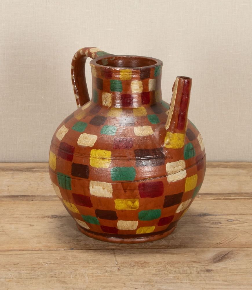 20th Century French Terracotta Jug with Chequered Pattern DA3743417