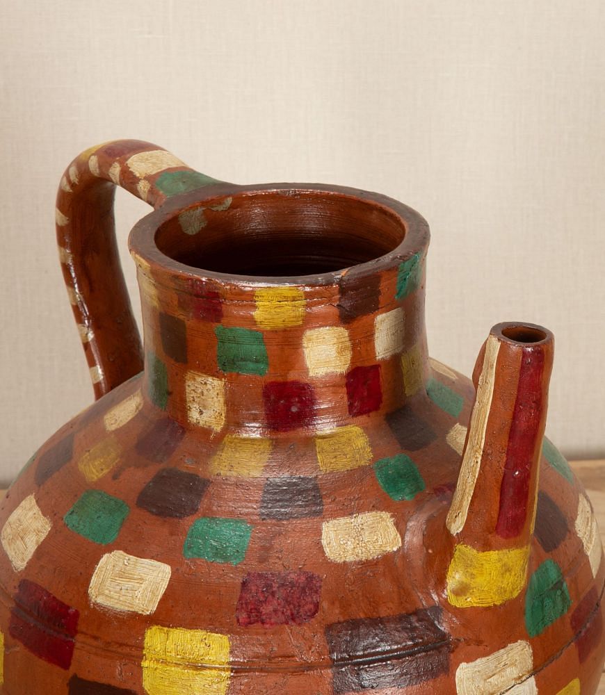 20th Century French Terracotta Jug with Chequered Pattern DA3743417