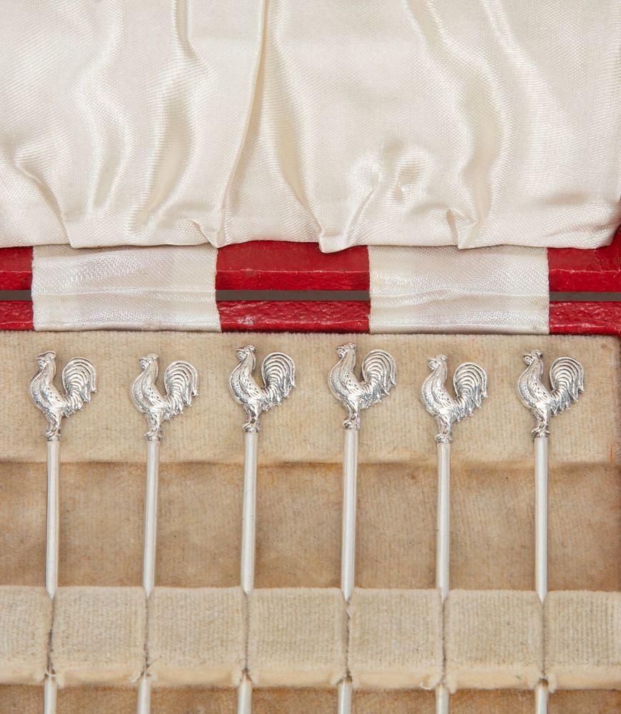 Art Deco Silver Cockerel Cocktail Sticks Set DA5839069