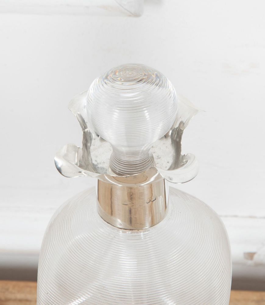 Pair of Victorian Ribbed Glass Glug Decanters with Silver Collar DA5839083