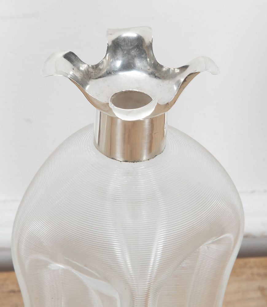 Pair of Victorian Ribbed Glass Glug Decanters with Silver Collar DA5839083