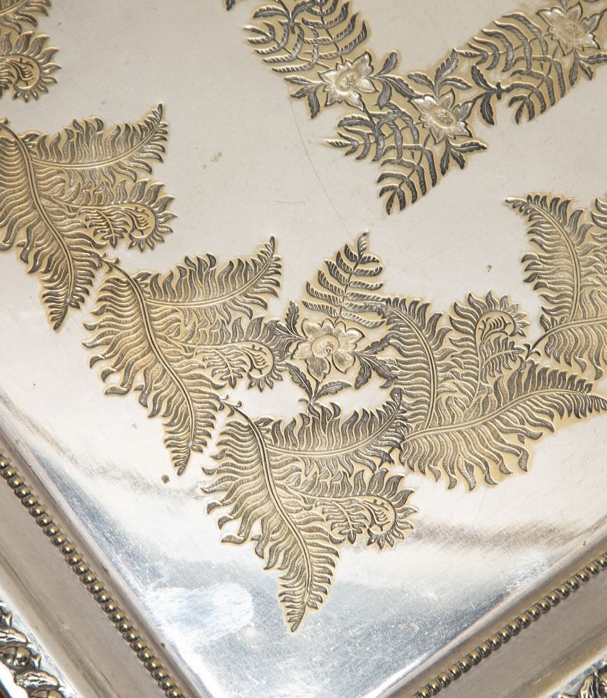 19th Century English Engraved Fern & Acorn Relief Twin Handled Serving Tray DA5842641