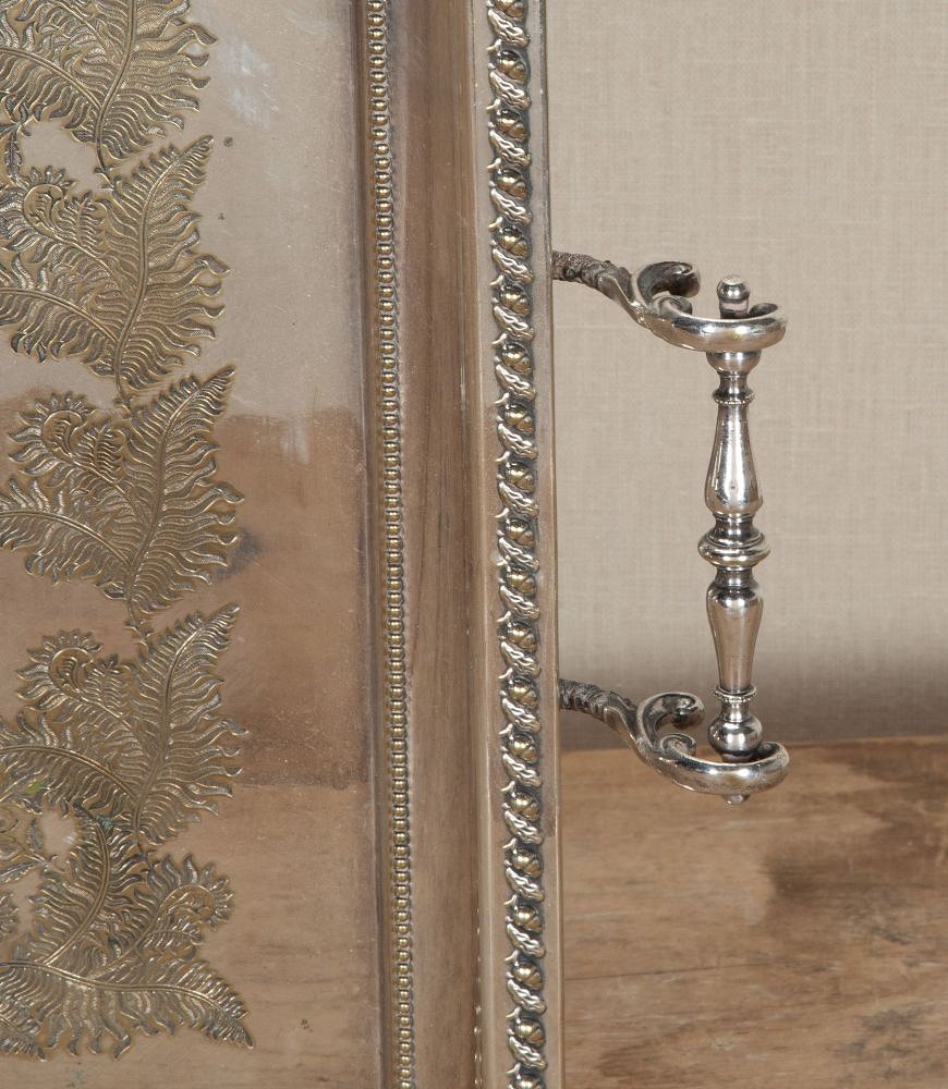 19th Century English Engraved Fern & Acorn Relief Twin Handled Serving Tray DA5842641