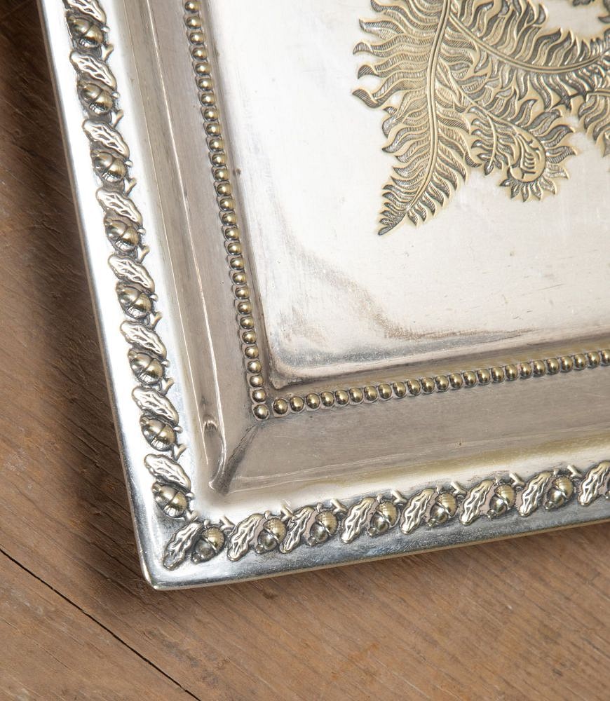 19th Century English Engraved Fern & Acorn Relief Twin Handled Serving Tray DA5842641
