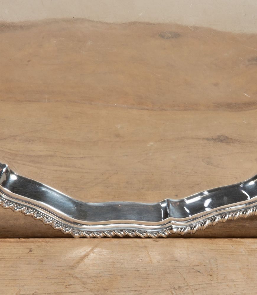 Large 20th Century Round Silver Plated Serving Tray with Four Scroll Feet DA5842647