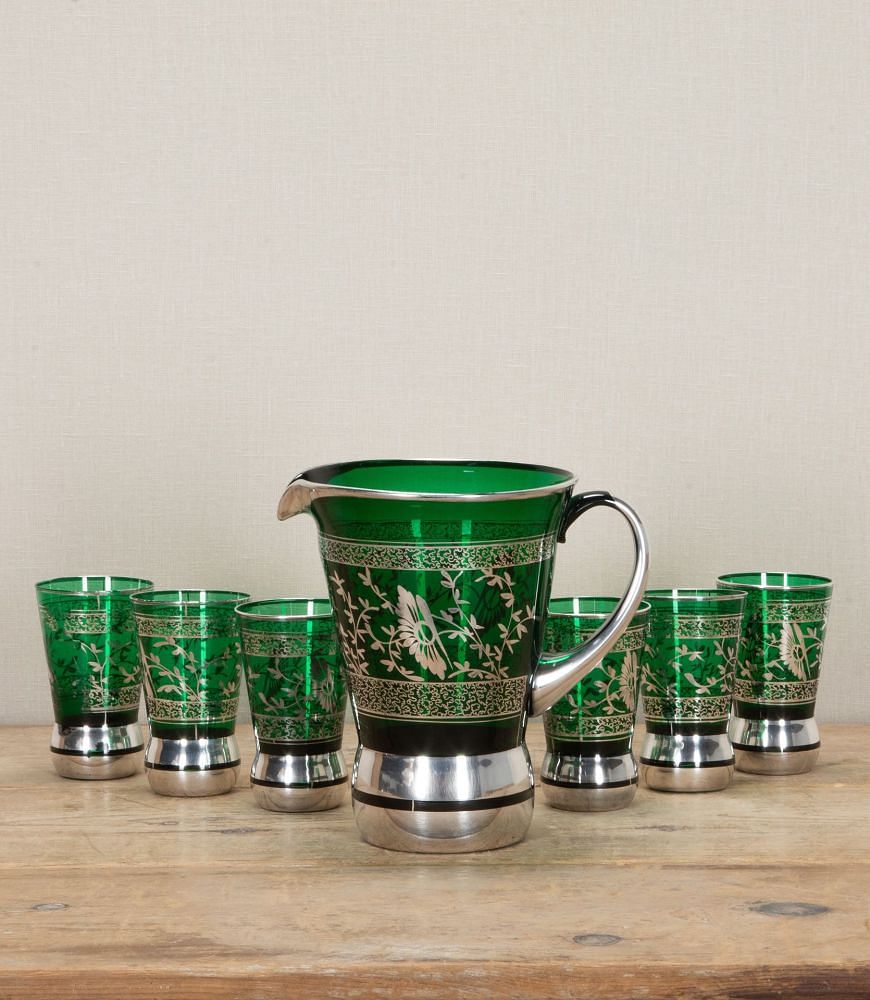 Large 20th Century Murano Silver Overlay Pitcher and Six Tumblers DA5842649