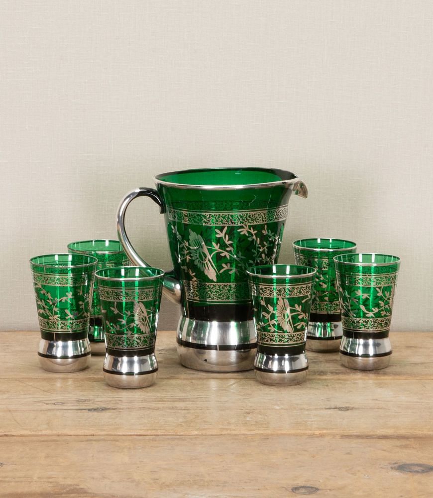 Large 20th Century Murano Silver Overlay Pitcher and Six Tumblers DA5842649