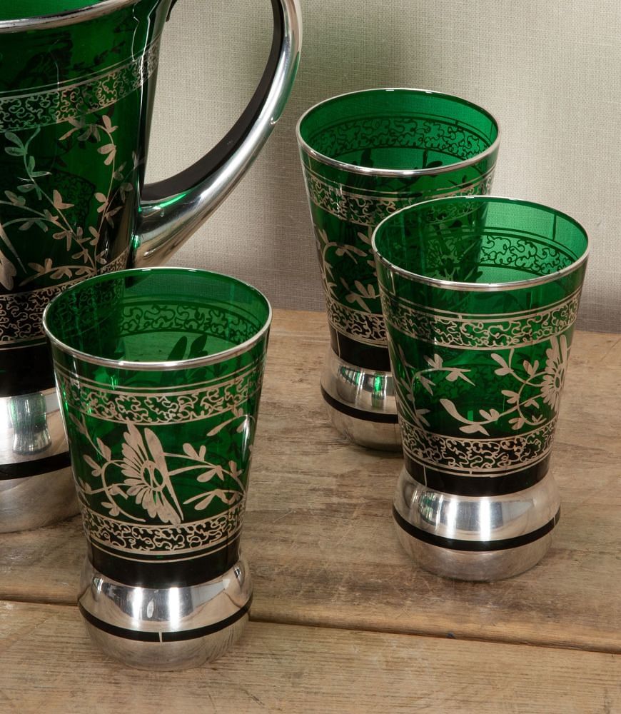 Large 20th Century Murano Silver Overlay Pitcher and Six Tumblers DA5842649