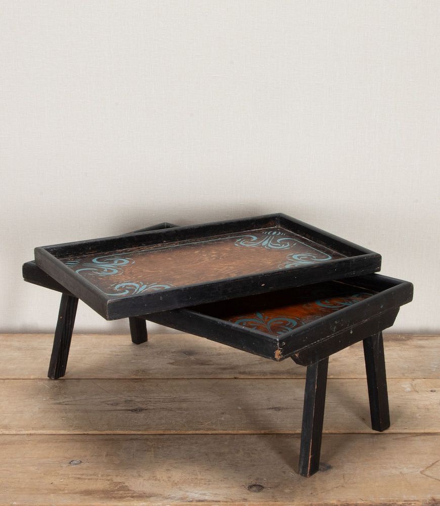Pair of 19th Century English Hand Stencilled Wooden Folding Bed Trays DA5842654