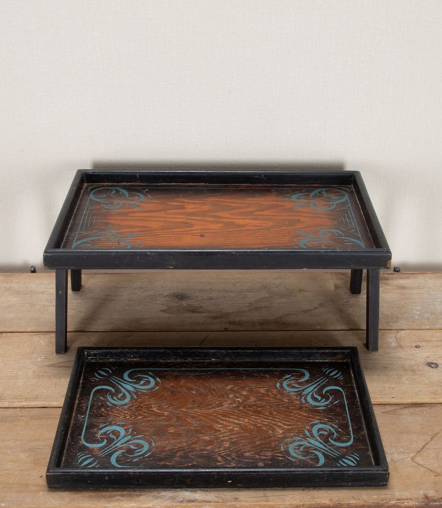 Pair of 19th Century English Hand Stencilled Wooden Folding Bed Trays DA5842654
