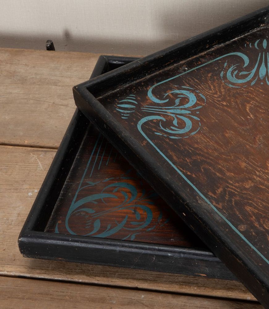 Pair of 19th Century English Hand Stencilled Wooden Folding Bed Trays DA5842654