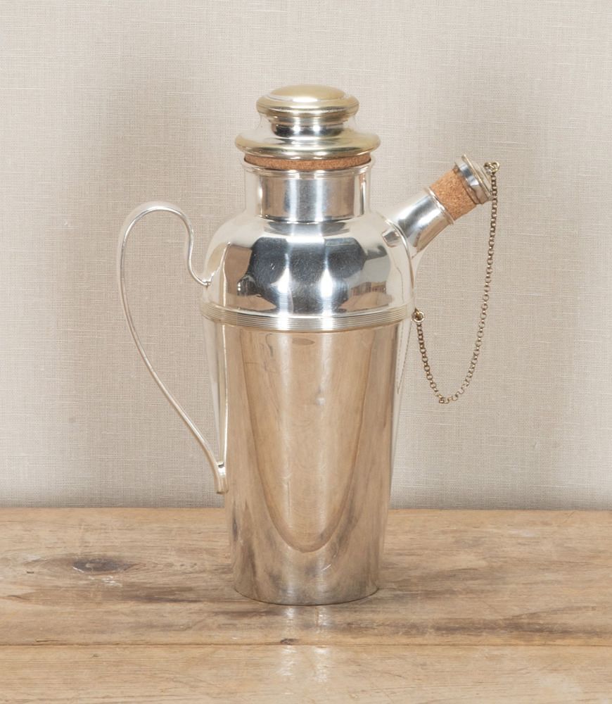 Art Deco Two Pint Silver Plated Side Handle Cocktail Shaker with Cork Stoppers DA5842662