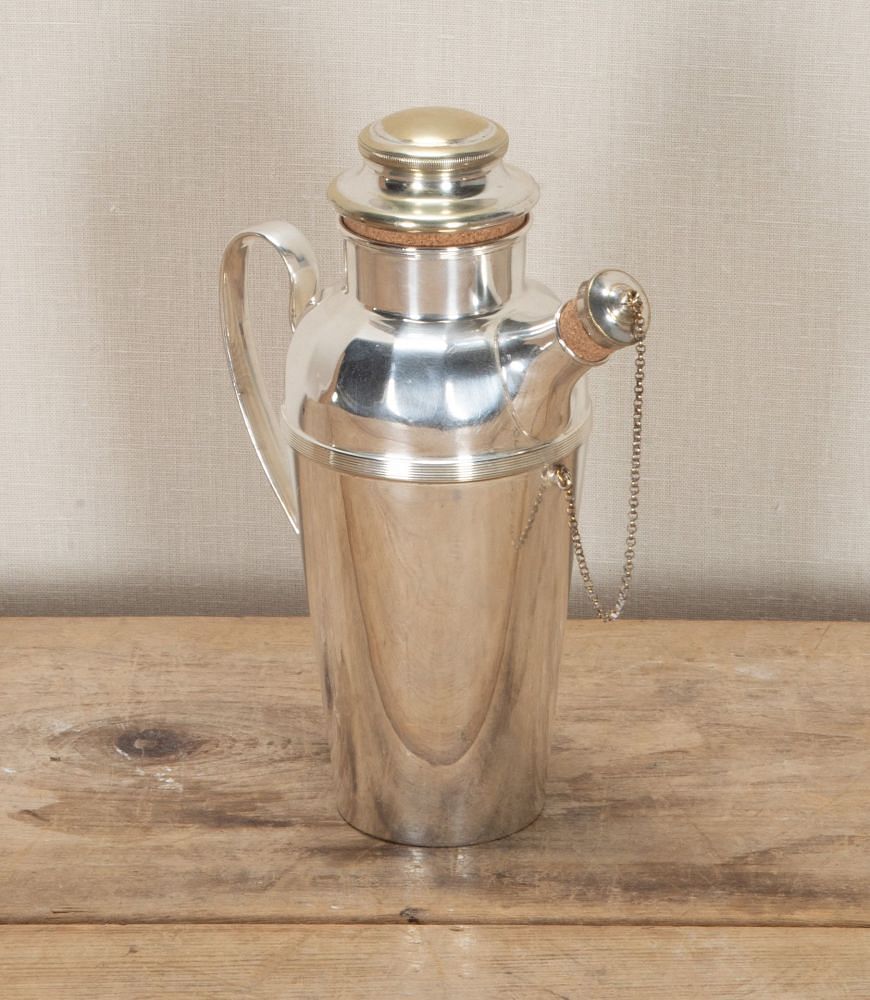 Art Deco Two Pint Silver Plated Side Handle Cocktail Shaker with Cork Stoppers DA5842662