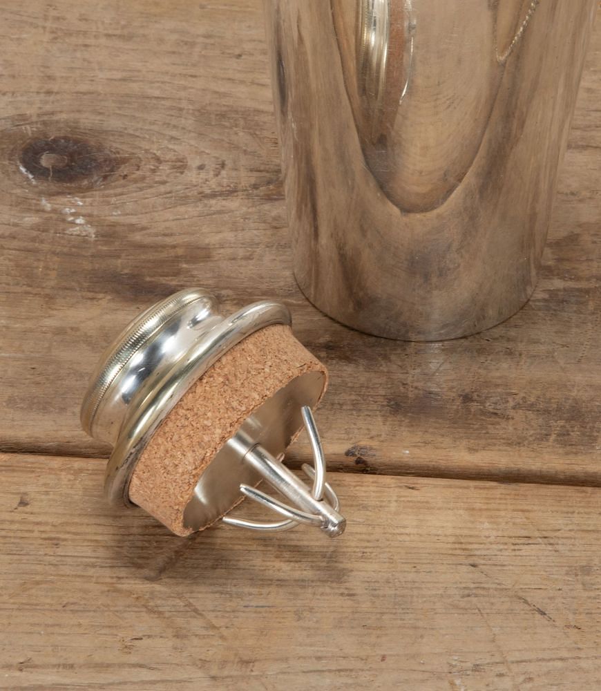 Art Deco Two Pint Silver Plated Side Handle Cocktail Shaker with Cork Stoppers DA5842662