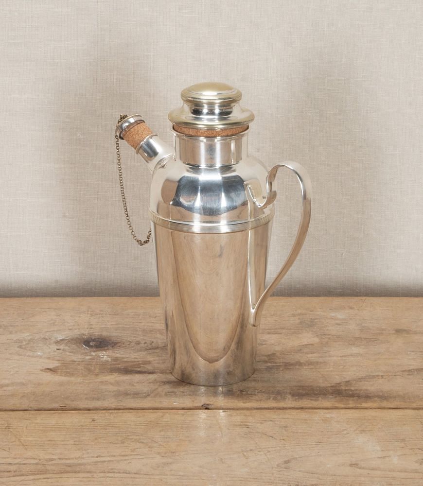 Art Deco Two Pint Silver Plated Side Handle Cocktail Shaker with Cork Stoppers DA5842662