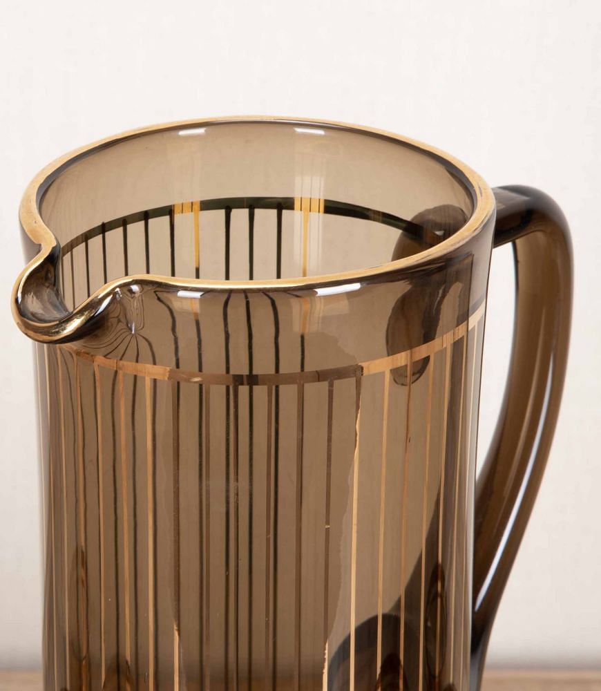 Mid-Century American 22 Carat Gold & Smoked Glass Cocktail Jug & Tumblers Set DA5843457