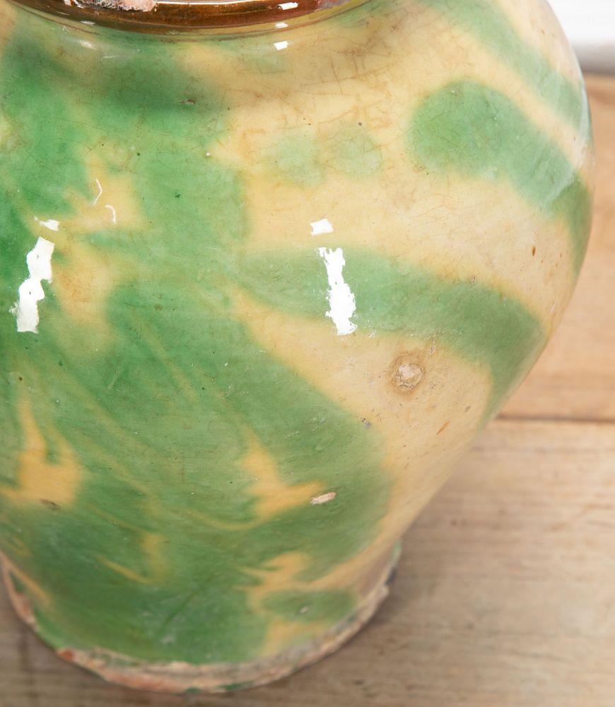 19th Century Spanish Green and Cream Glaze Vase DA7437647