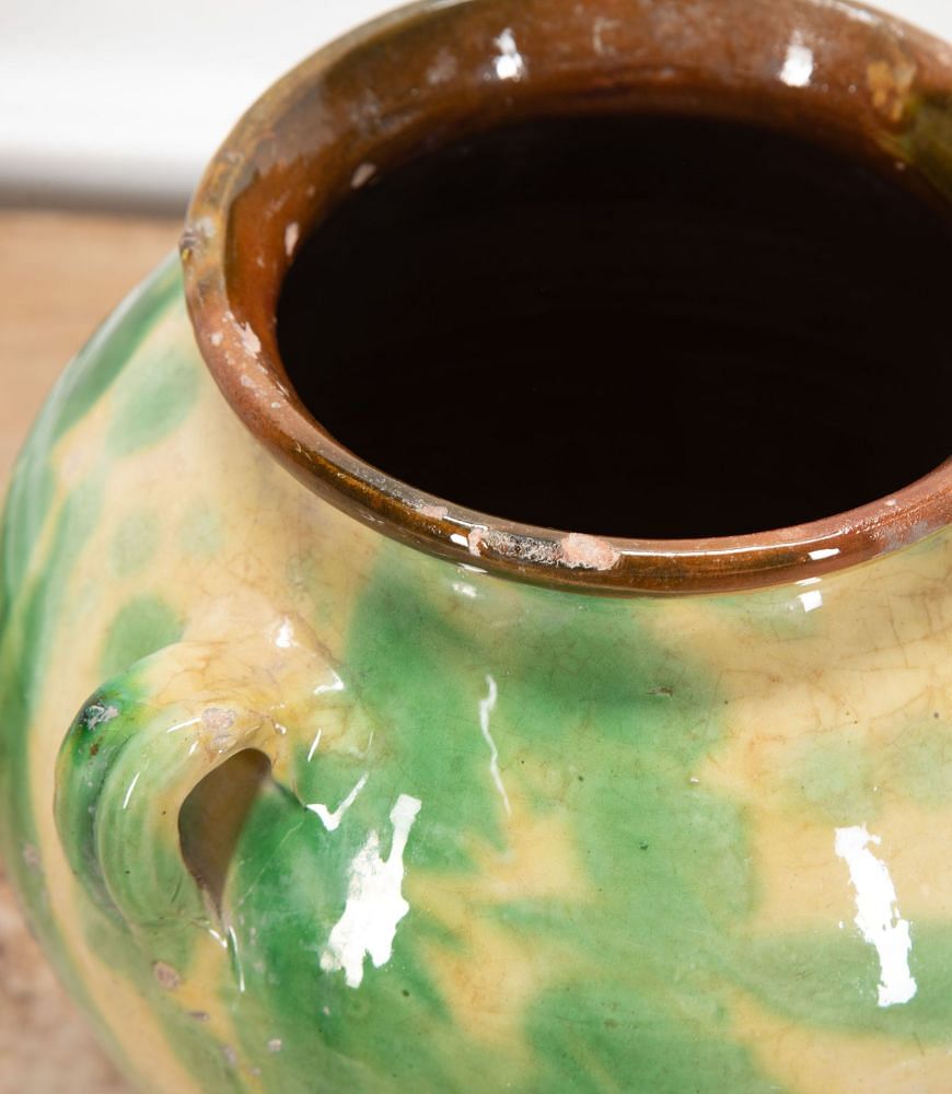 19th Century Spanish Green and Cream Glaze Vase DA7437647