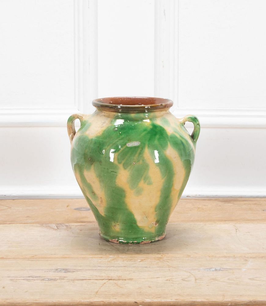 19th Century Spanish Green and Cream Glaze Vase DA7437647