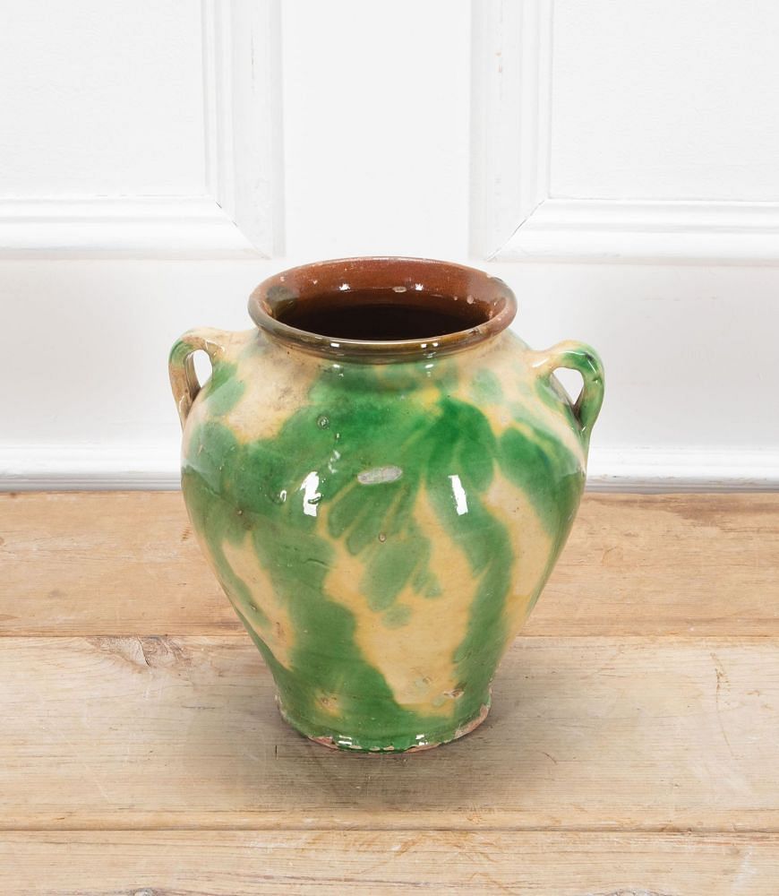 19th Century Spanish Green and Cream Glaze Vase DA7437647