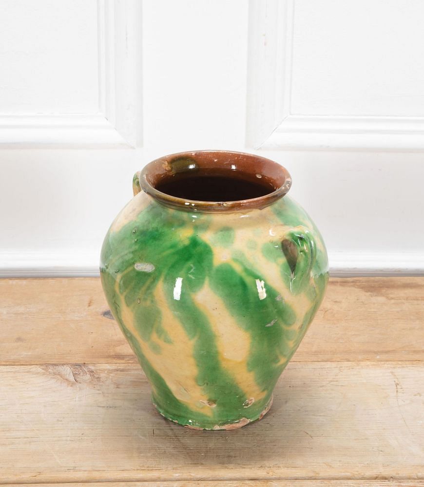 19th Century Spanish Green and Cream Glaze Vase DA7437647
