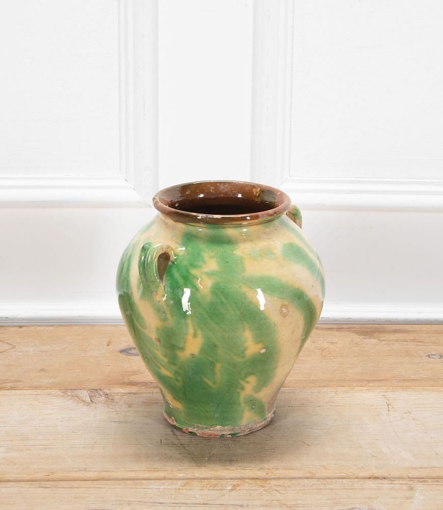 19th Century Spanish Green and Cream Glaze Vase DA7437647