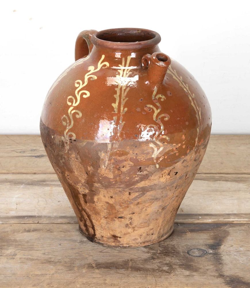 19th Century French Glazed and Decorated Terracotta Oil Jar DA7542219