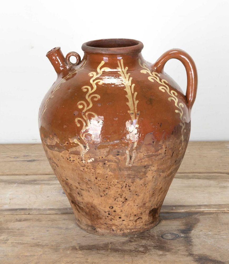 19th Century French Glazed and Decorated Terracotta Oil Jar DA7542219