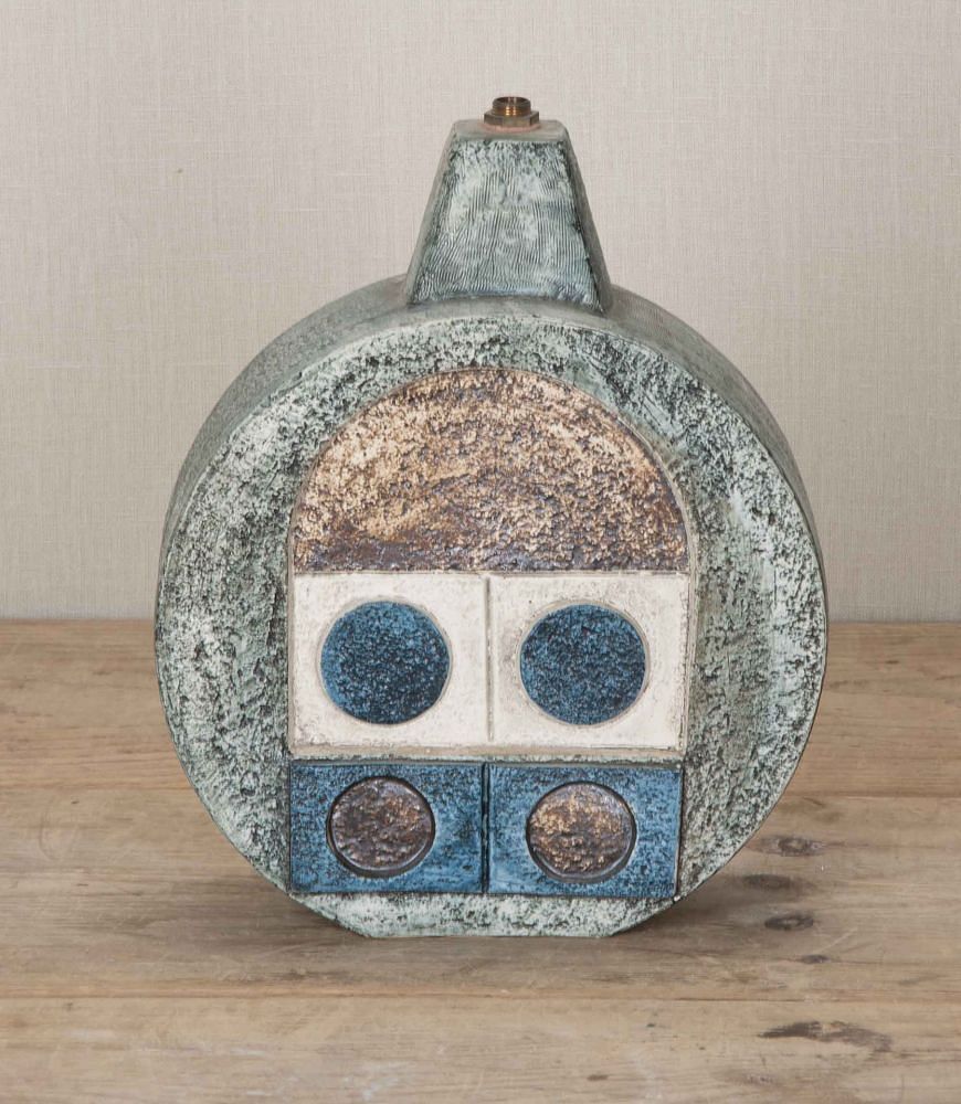 Large 20th Century English Troika Pottery Wheel Shaped Lamp Base DA8543038