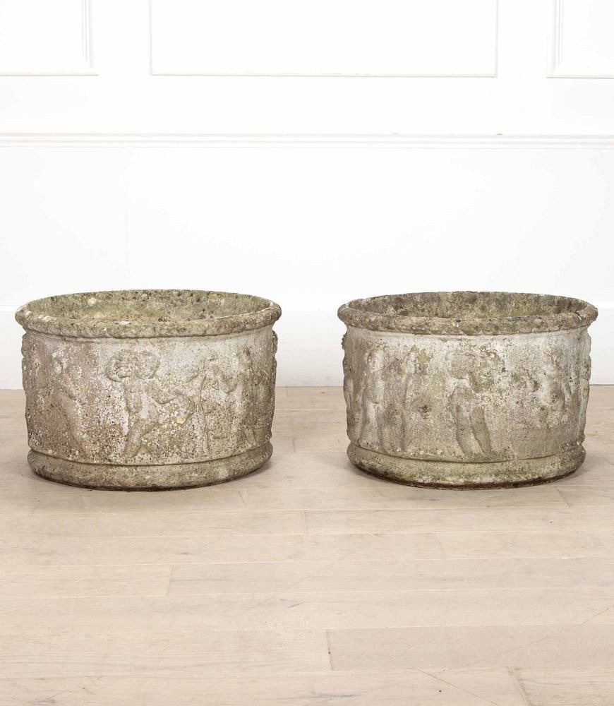 Large Pair of Early 20th Century Composition Stone Planters GA2040357