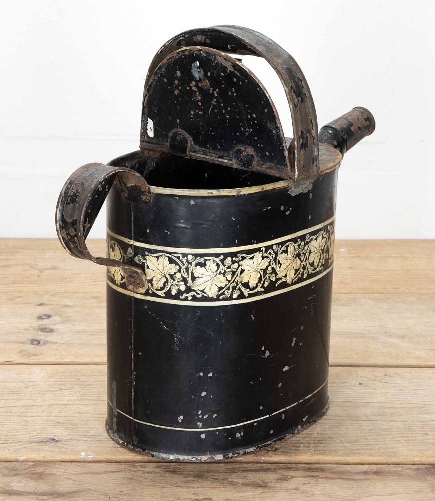 Late 19th Century Victorian Black Enamel and Gilt Watering Can GA2042117